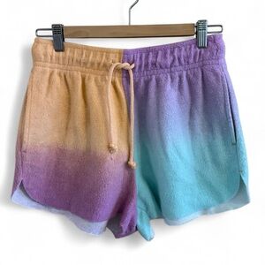 Wild Fable Soft Fuzzy Elastic Waist Shorts Orange, Purple & Blue Ombré Gradient